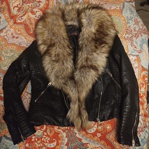 Faux leather moto jacket with fur